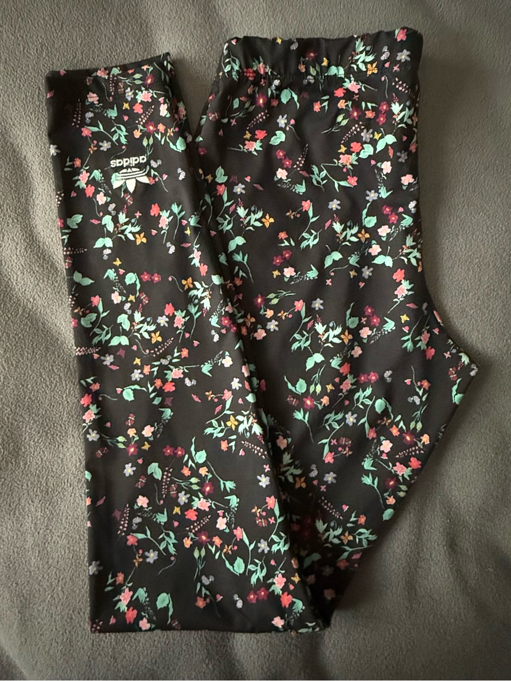 adidas Black Leggings with Mint, Pink & Coral Floral Print